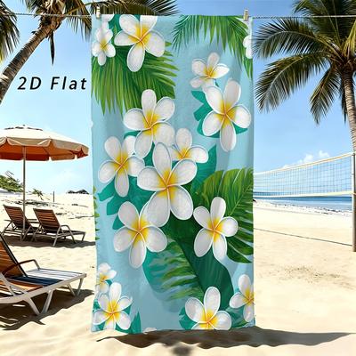 Plumeria Flower Print Beach Towel Tropical Bloom Design Swimming Cover Up Cute Holiday Souvenir