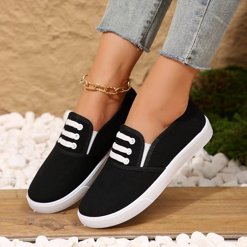 Women'S Solid Color Minimalist Sneakers, Slip On Lightweight Flat Soft Sole Shoes, Low-Top Comfort Daily White Shoes