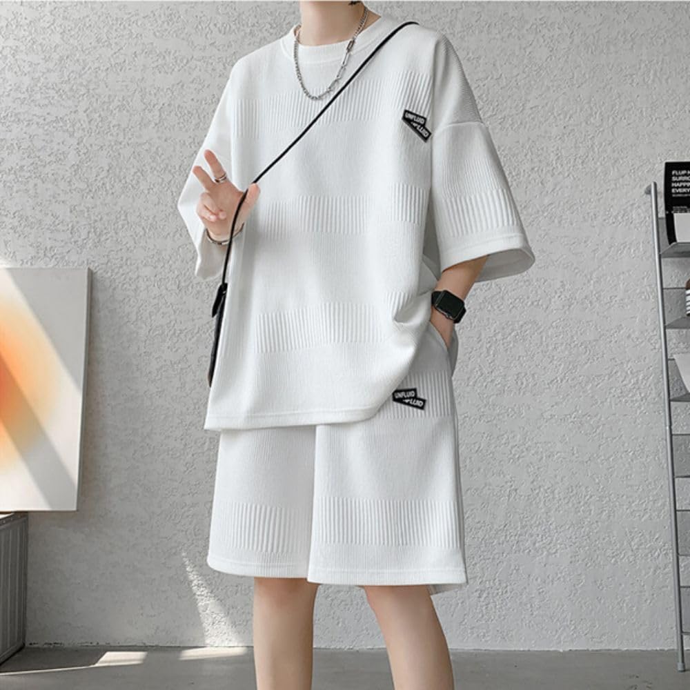 GUTHONG Summer and Short Sleeve Tracksuit Set with Short Available in Plus Loose Stylish Size XL Men's T-Shirt Pants, Sizes, Fit, Lightweight,