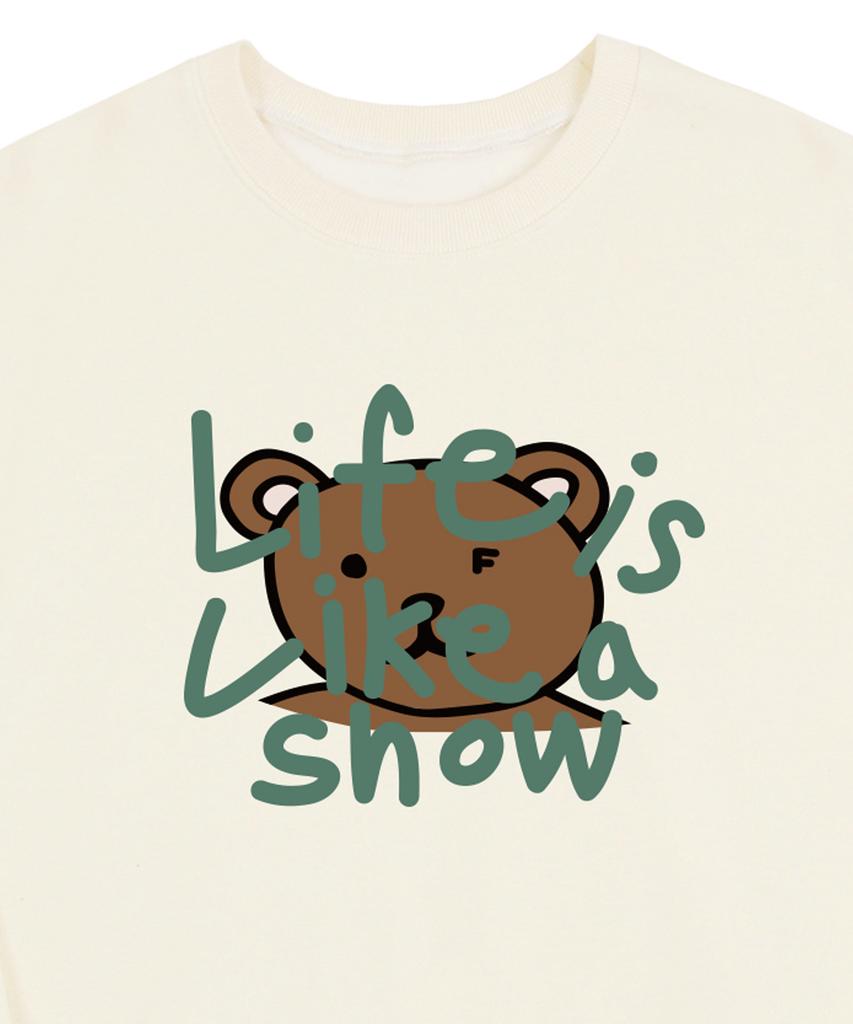 GRAVER [Unisex] Big Drawing Letter Bear Sweatshirt_Cream/Green Logo
