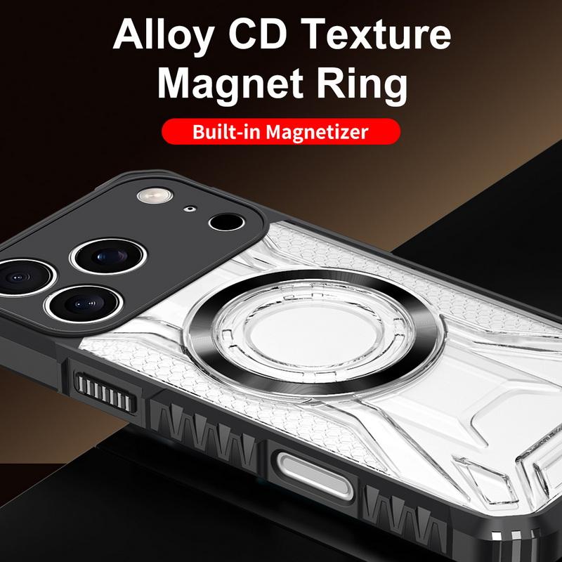 Shockproof Clear Armor Case For iPhone 17 Pro Max 16 15 14 13 Pro Max Magnetic Metal Ring Hybrid TPU+PC Phone Bumper Cover
