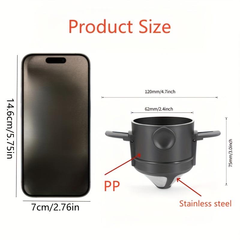 Stainless Steel Portable Coffee Filter Cup Foldable, Hand-Flush Design with Ear Hook for Easy Hanging, No Paper Needed