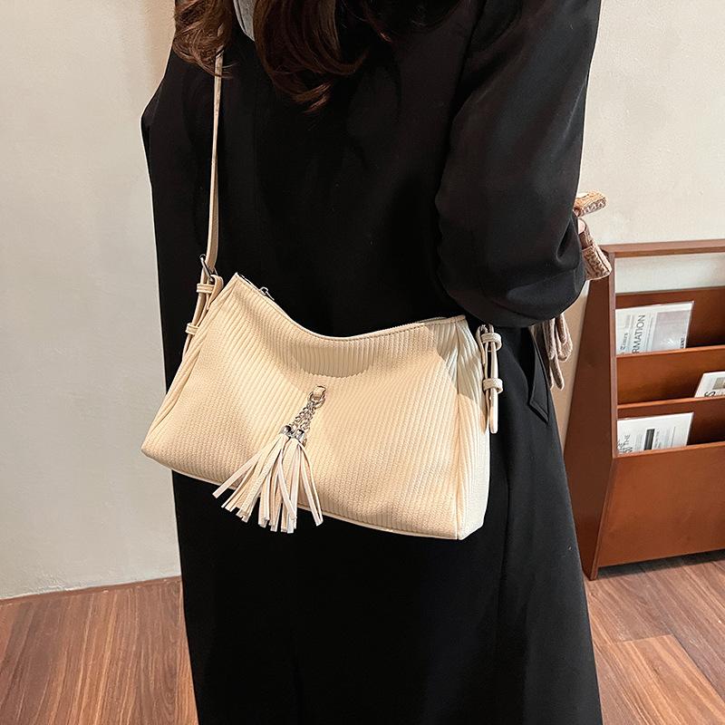 High-end Small Bag Women's 2025 New Solid Color Simple Stripe Fashion Texture Exquisite Messenger Versatile Tote Bag
