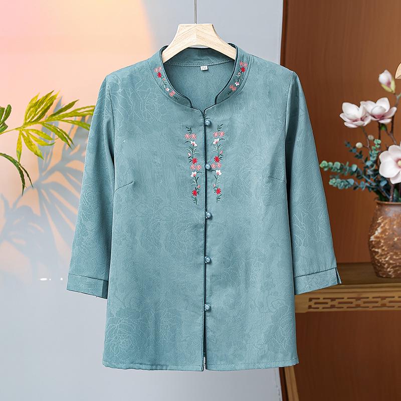 

Весенний кардиган с вышивкой, рукав до середины предплечья, для женщин среднего и пожилого возраста 5XL (140-155 jin) светло-синий