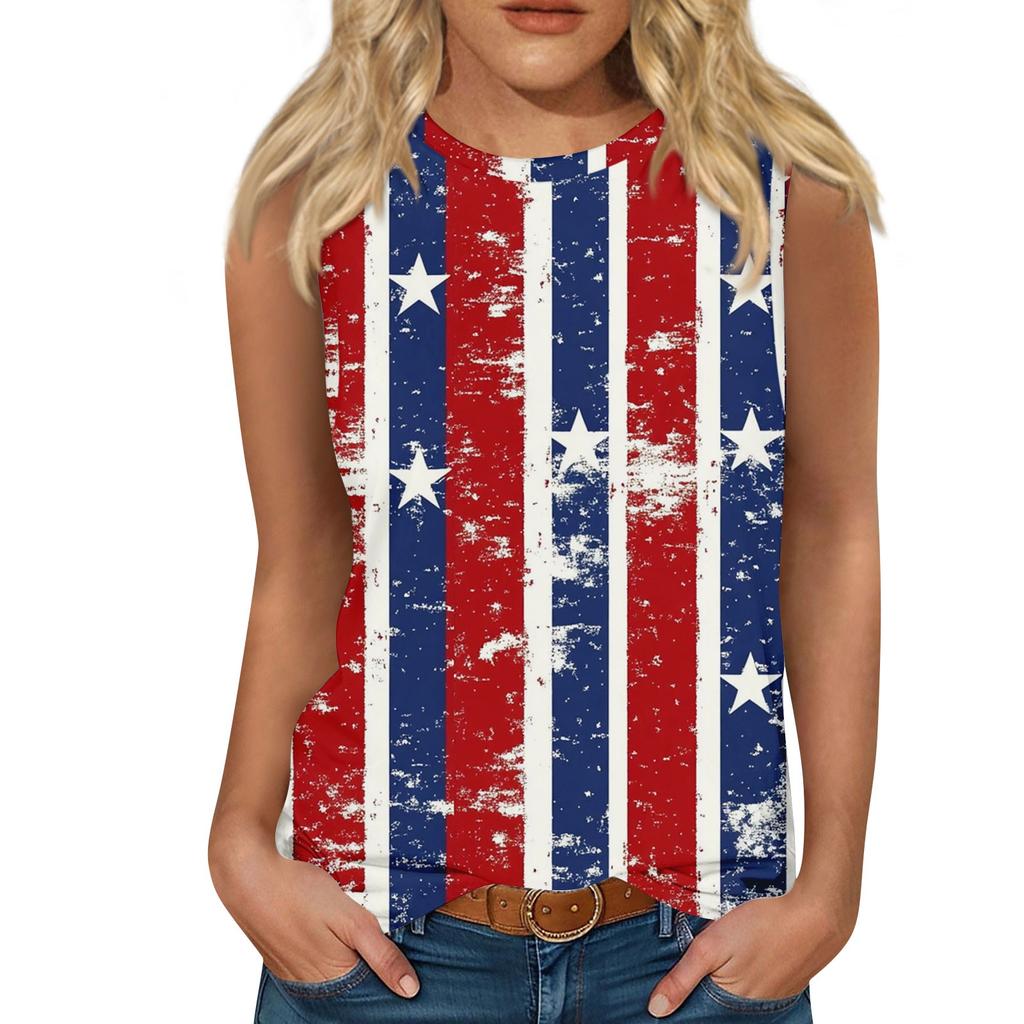 Dámská ležérní vesta s kulatým výstřihem a potiskem bez rukávů