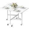 Folding Dining Table on Wheels, 4-6 People, 120 cm, Braked Wheels, 2 Drop Leaves, Industrial, White