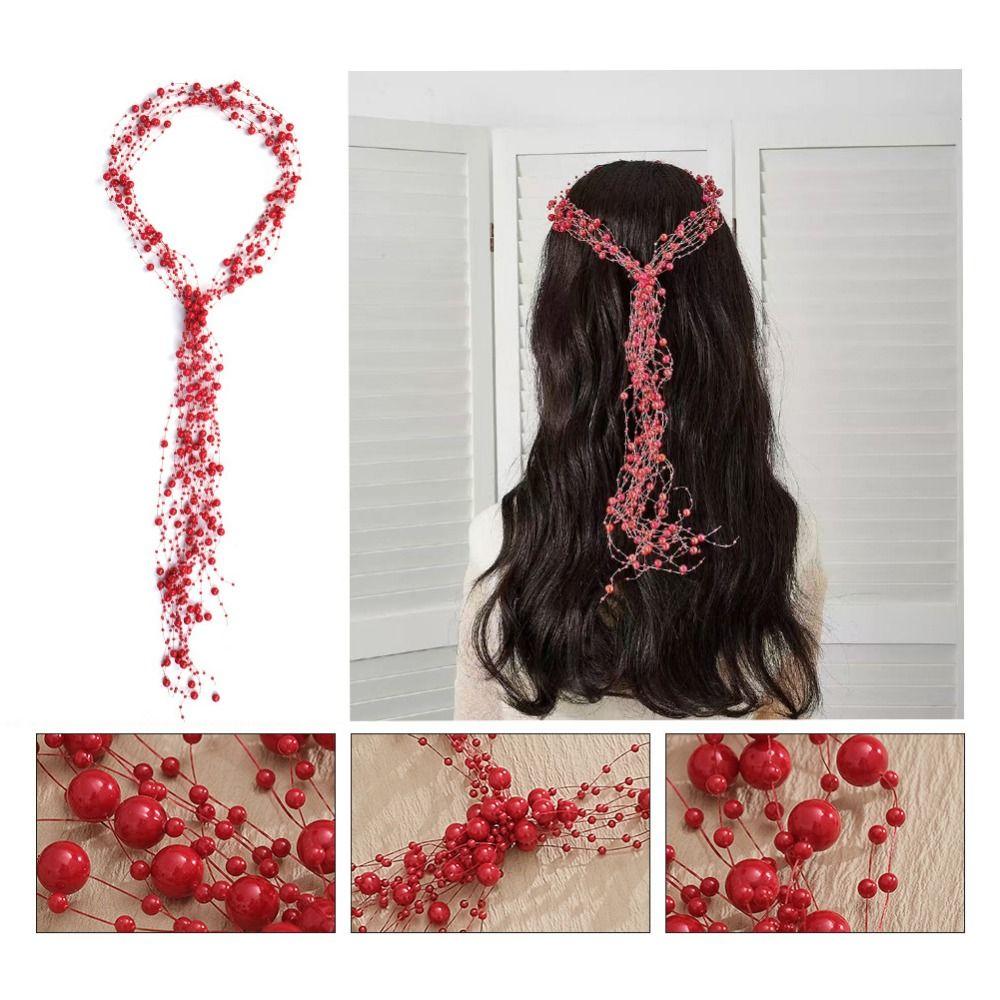 Multi-Layer Bridal Pearl Headband Handmade Pearl Tassel Headpiece Beaded Tassel Wreath Bridesmaid