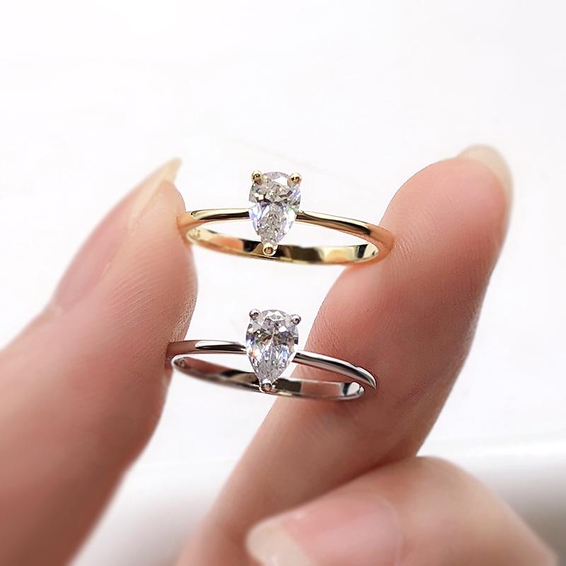 S925 Silver Sugar Cube Pear-Shaped Diamond Proposal Ring