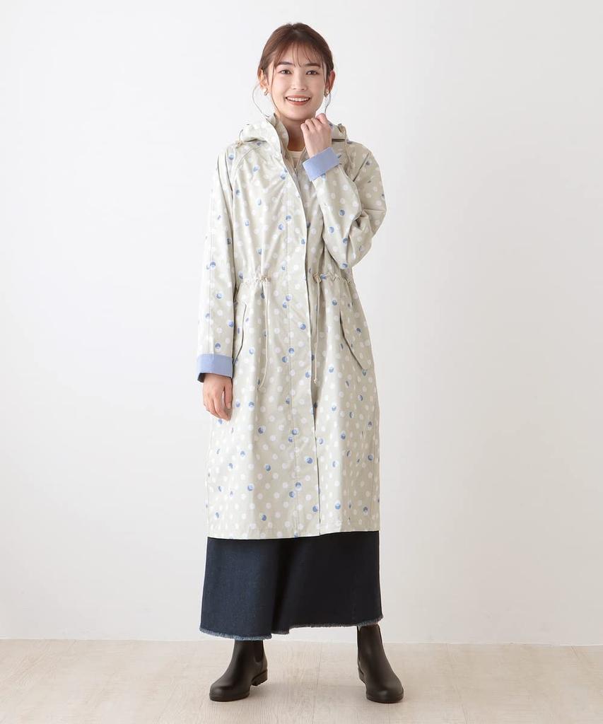 Afternoon Tea Living HP99 Polka Dot Drawstring Gray Raincoat,