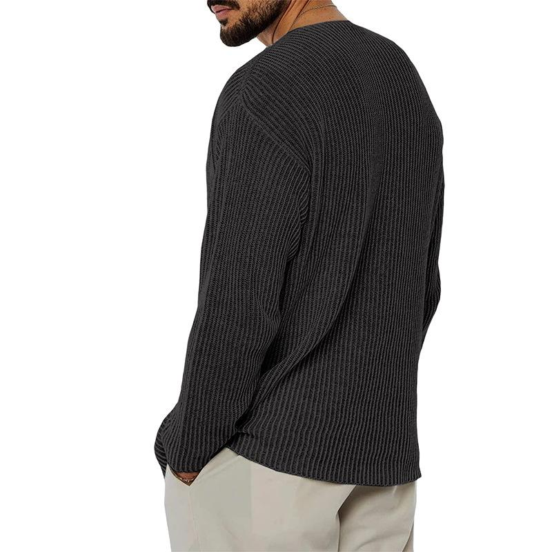 Men's V-neck Solid Color Long Sleeve Fashion Knitted Sweater