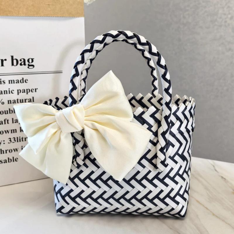 Elegant Bowknot Accent Basket for Weddings Holiday Gatherings and Travel Uses