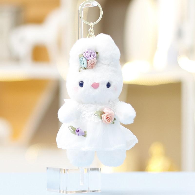 Plush Bunny Keychain With Floral Design For Girls Gift And Bag Decor