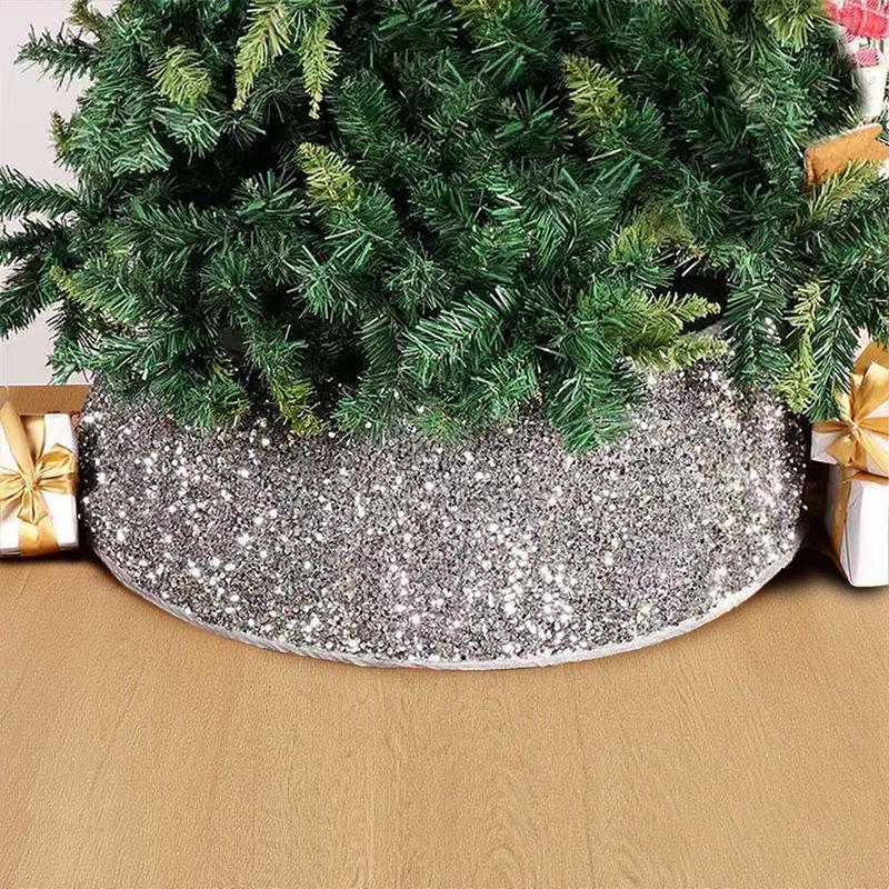 Vertical Diamond Plush Knitted Christmas Tree Skirt with Holiday Ornaments