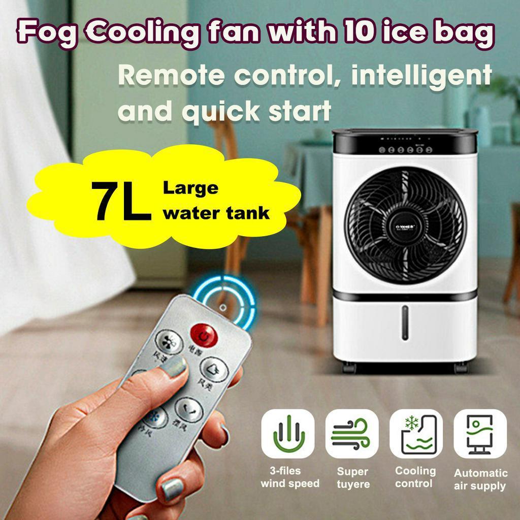 7L Mini Portable Air Conditioner Water Tank Mute Air Humidifier Cooler Timer Remote Control Cooling Fan + 10pcs Ice Bag