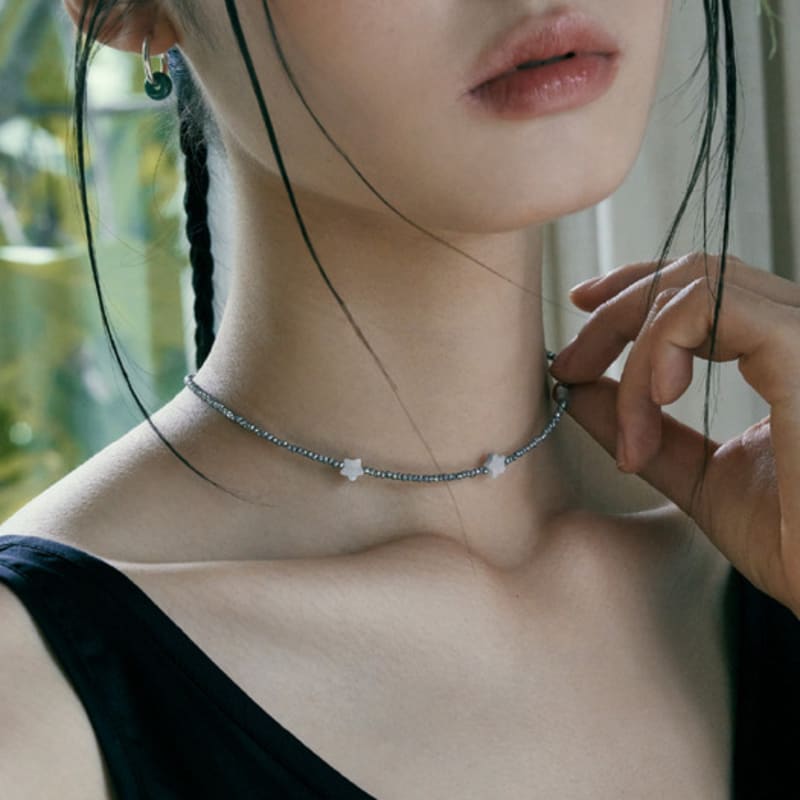 metamic Catseye-stars Beads Necklace (Silver)