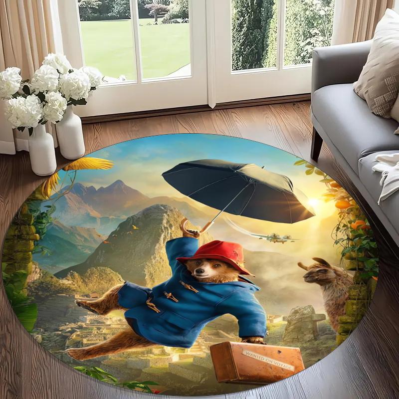 Paddington Bear Printed Round Rug Carpet Chair Rug Area Rug Entryway Doormats,for Office Chair Living Room Bedroom Kitchen Room.