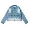 Ji Mao Edge Stand-Up Collar Denim Jacket Men'S Korean Gradual Change Jacket Trendy Brand Washed Casual Top