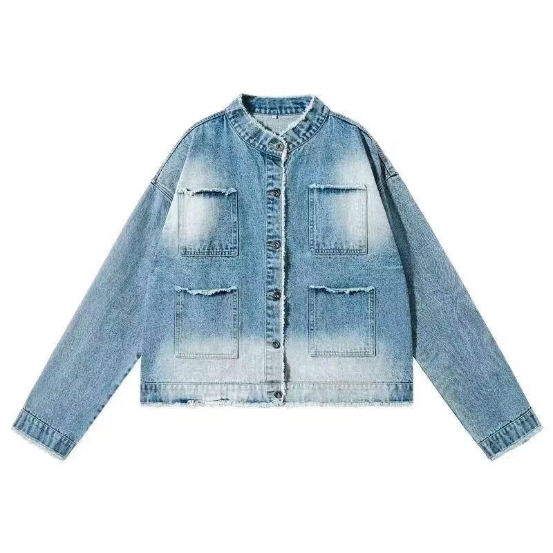 Ji Mao Edge Stand-Up Collar Denim Jacket Men'S Korean Gradual Change Jacket Trendy Brand Washed Casual Top