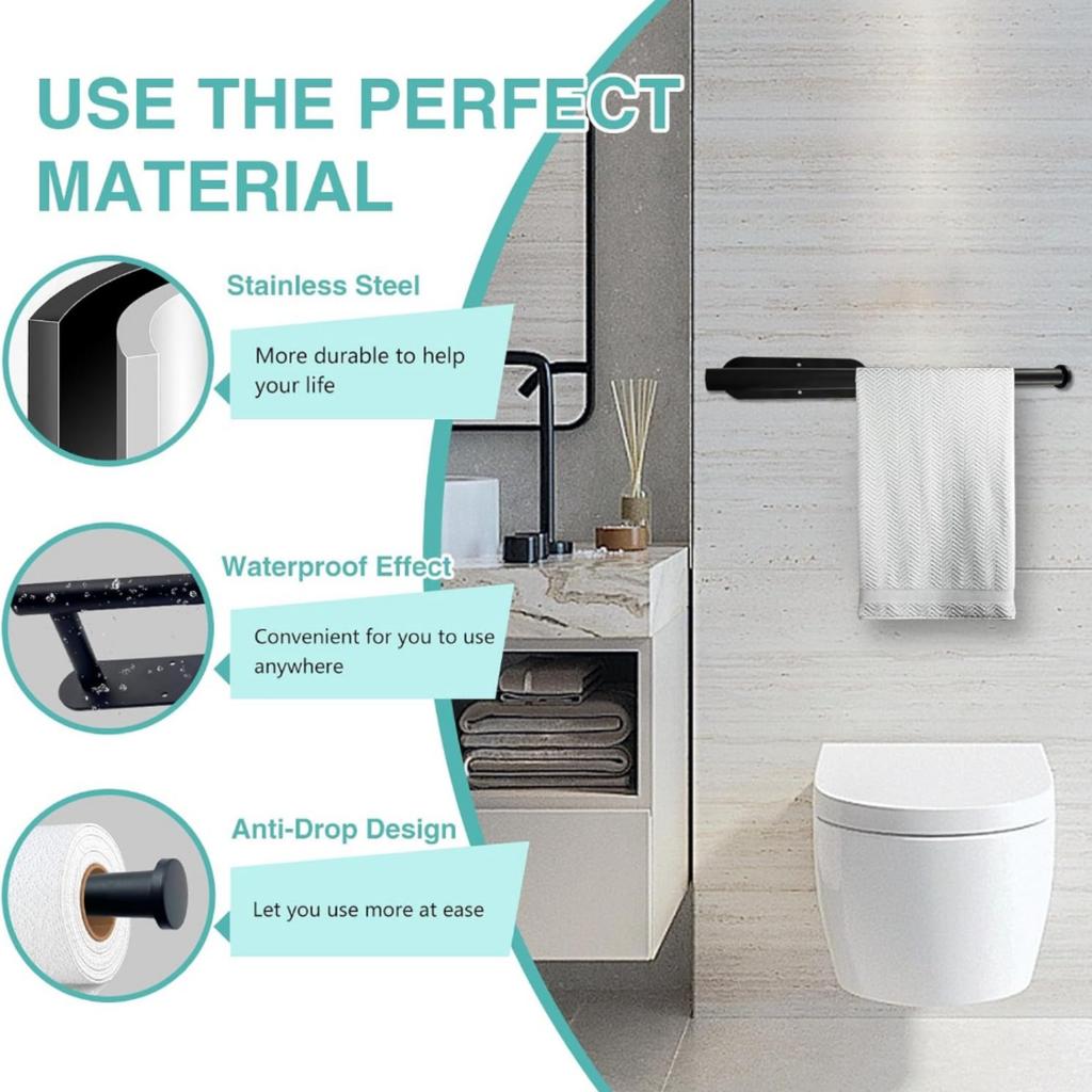 Paper Towel Holder, Self Adhesive or Drilling Paper Towel Holder Under Cabinet, Stainless Steel Black Paper Towel Holders Wall Mount for Kitchen,