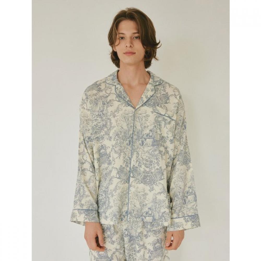 Lunaluz Men S Double Gauze Long Sleeve Collar pajamaS Set