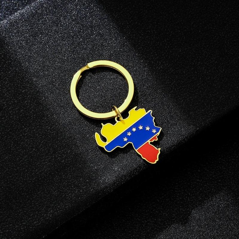 Venezuela Map Flag Charm Keychain Stainless steel Pendant Keyring Jewelry
