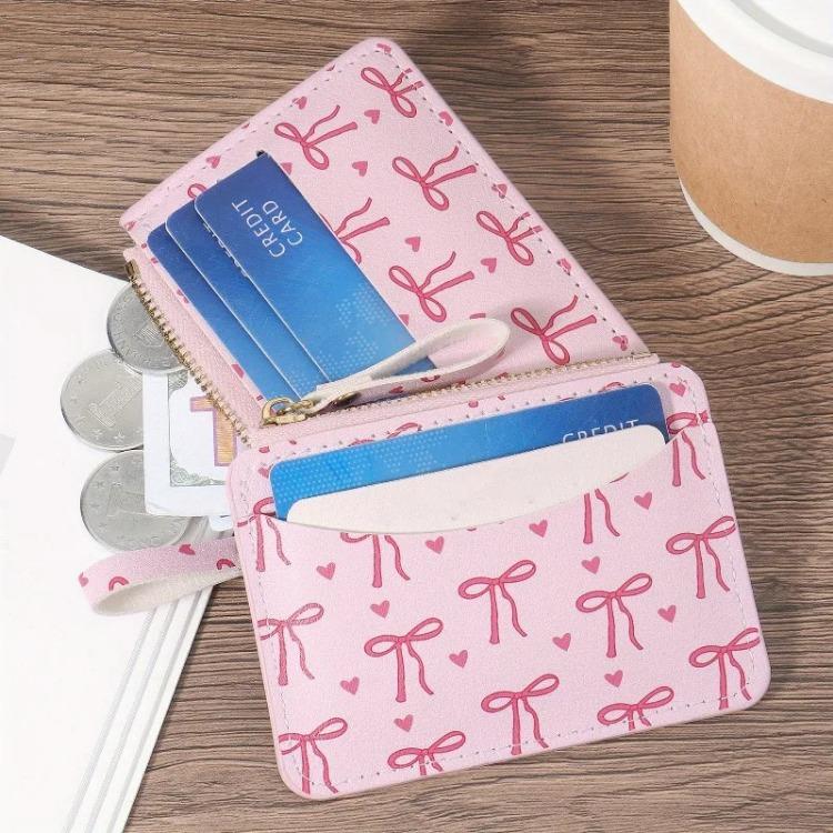 Women Girls Female Cute Bow Coin Purse Bag Fashion Pu Credit Card Holder Wallet Slim Id Business Card Case Lightweight
