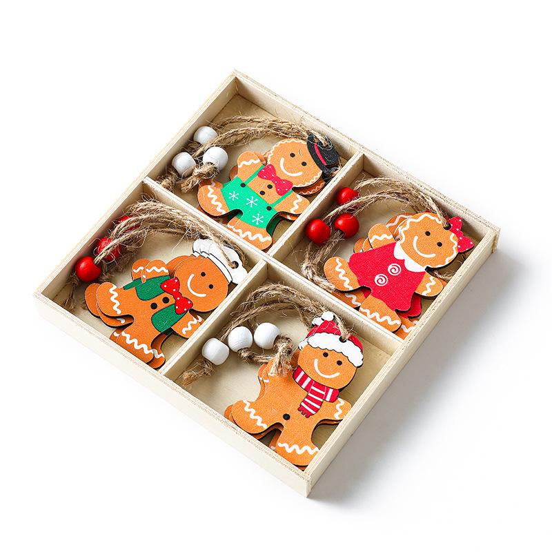 Wooden Gingerbread Man Christmas Tree Ornaments - Hanging Decorations for Home