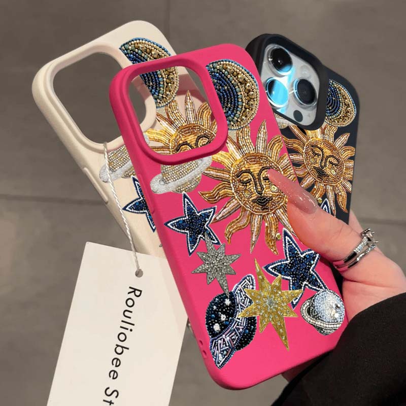 For iPhone 17 16 15 14 13 12 11 Pro Max Case Mosaic Print Of Spaceships Stars Lichee Pattern Cover For iPhone XS X XR 16e Fundas