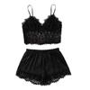 Women Pajama Set Lace Pajama Top Satin Shorts with Black Silk Bow And Lace Trim Sexy Lace Camisole Set for Women Home Sleepwear Gift