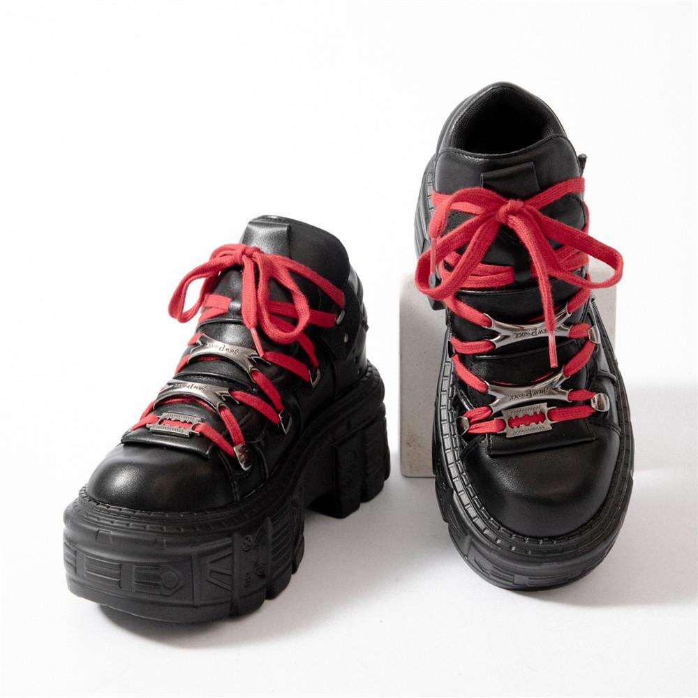Stivaletti da Donna per Donna con Lacci Punta Tonda Fondo Spesso Botas Mujer Punk Decorazione Metallica Graffiti Scarpe con Plateau