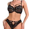 Women French Style Eyelash Lace Lingerie Set Fashion Ultra Thin Underwear Set Gathered Push Up Soft Underwire Bra and Panties Set