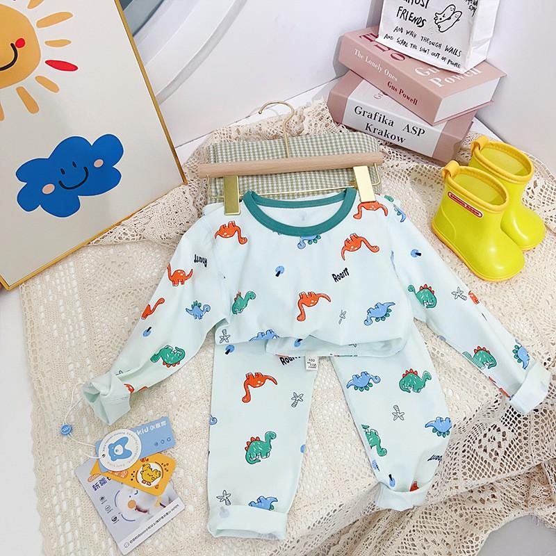Kids Cotton Pajama Set Boys Girls Soft Sleepwear Long Sleeve Underwear Round Neck A Class Safety Homewear