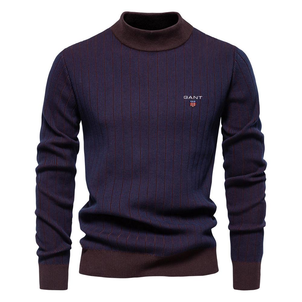 

GANT Autumn and Winter Embroidered New Semi High Neck Slim Striped Top, Fashionable Quality Men s Pullover Sweater XXL