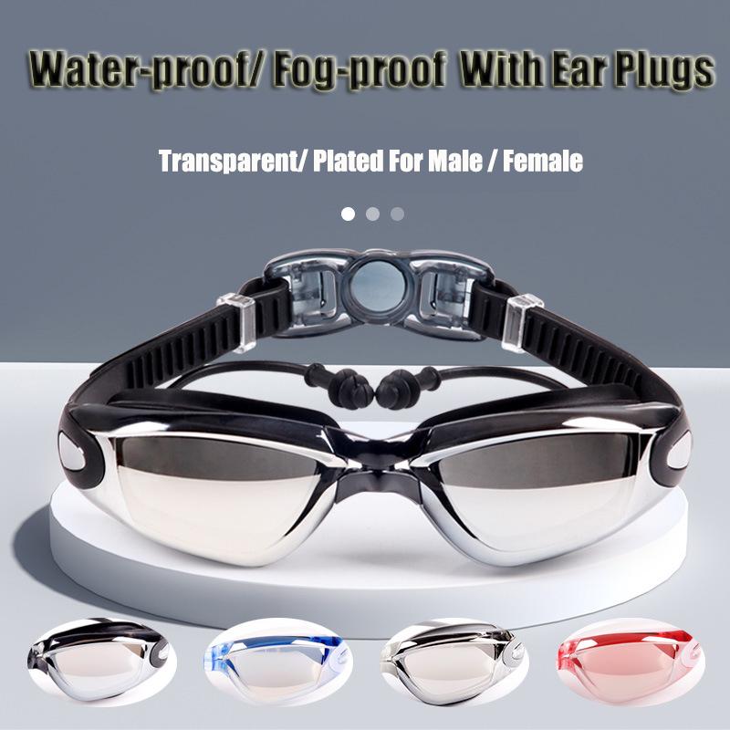 -1.5~-8.0 Adult Myopia Swimming Goggles Waterproof Anti-fog HD Transparent Electroplated Large Frame With Earplugs
