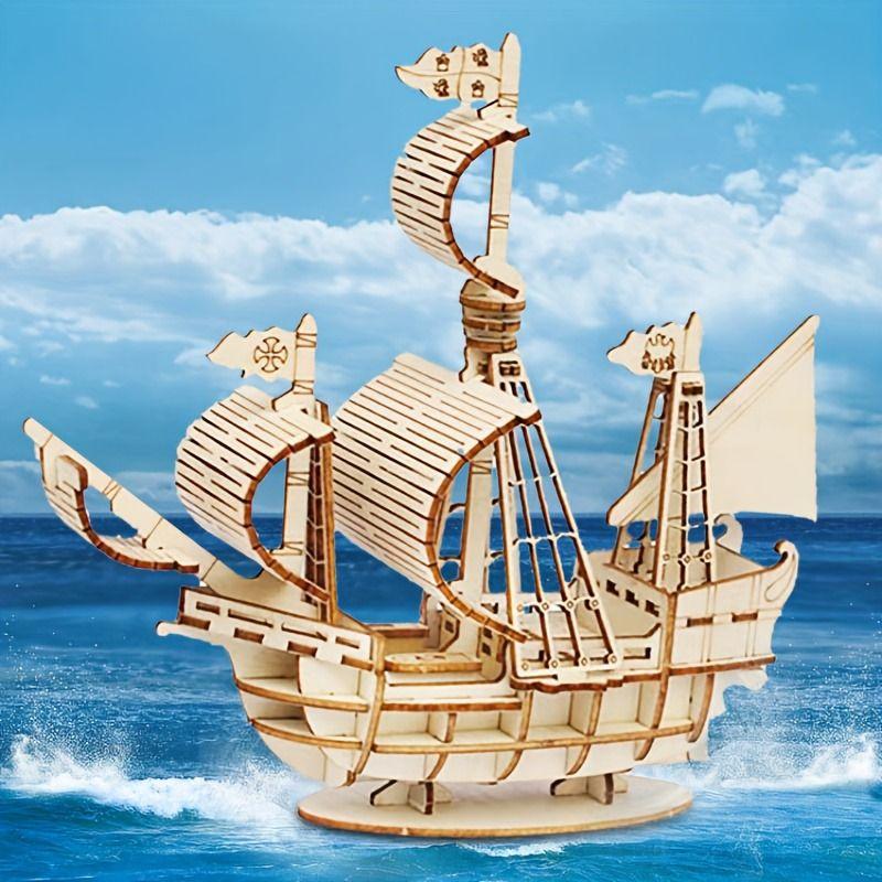 DIY  Sailing Ship Toys 3D Wooden Puzzle Toy Assembly Wood Craft Kits Desk Decoration for Children Kids