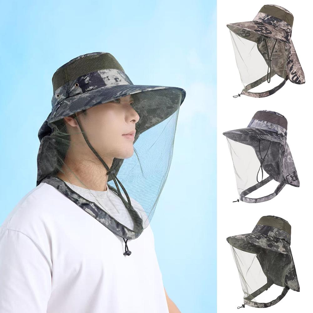 Mosquito and Insect Prevention Summer Men's Sun Protection Fishing Hat Beekeeping Face Mask Covering Full Face Mesh Sun Hat Nigh