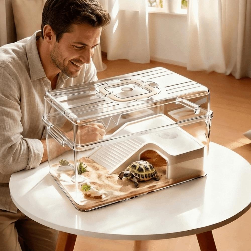 Transparent Turtle Tank Panoramic Viewing Breathable Reptile Terrarium Portable Plastic Turtle Breeding Box Turtle