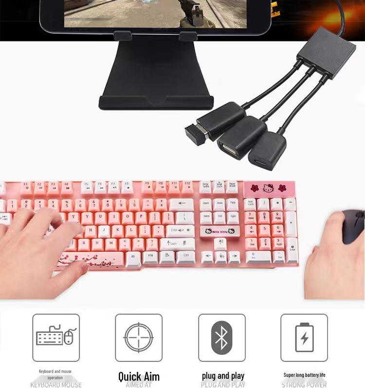 Micro USB OTG Hub Expansion Dock: One-to-Three Splitter with Power Supply for Mobile and Tablet.