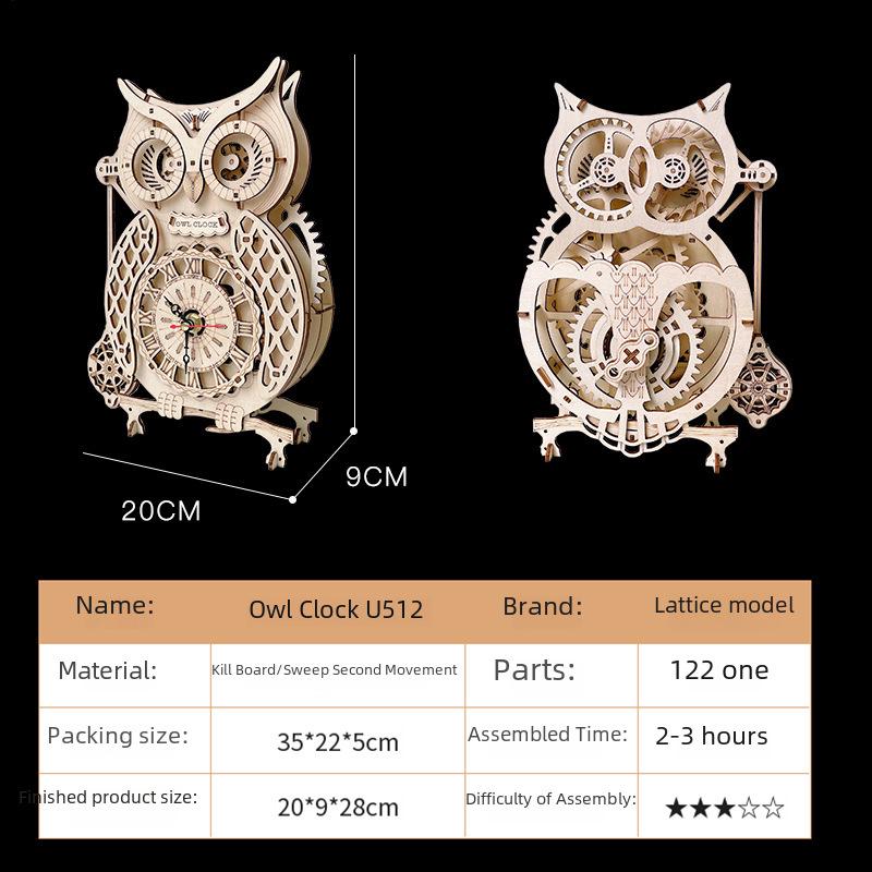 Creative 3D Wooden Owl Clock Puzzle: Challenging Retro Pendulum Model