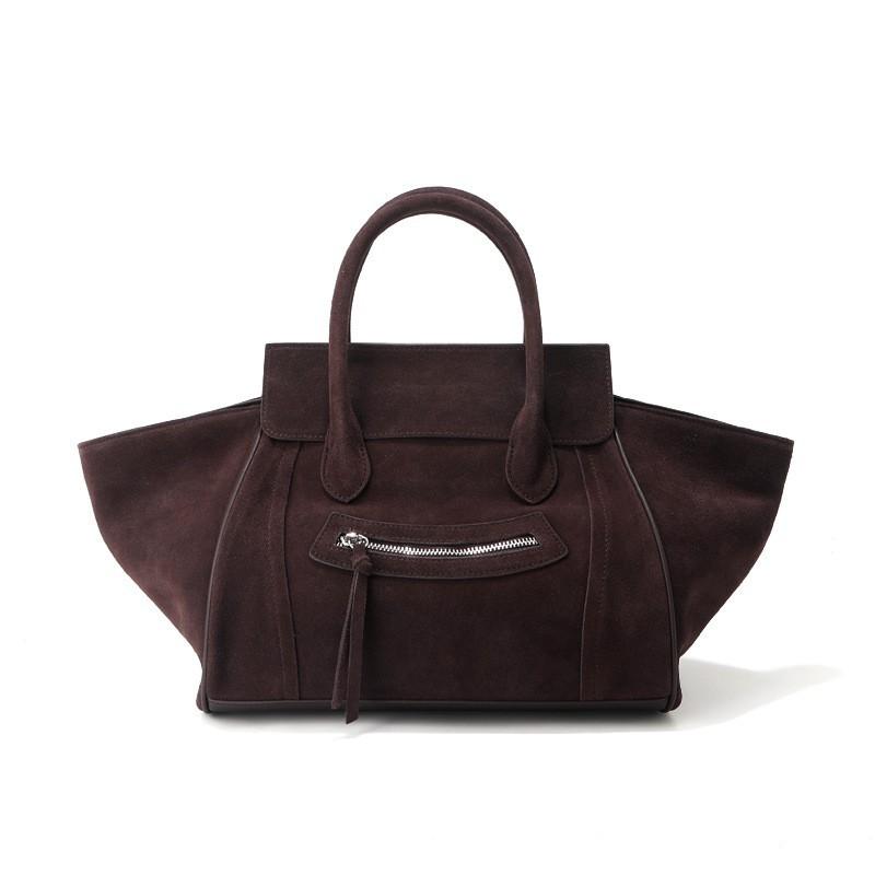 Pravá kůže Taška s obličejem Smiley Dámská Matná hovězí Kůže Velká kapacita Tote Do práce Ruční křídlo Módní Jednoramenná Crossbody