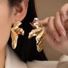 Exaggerated Metal Leaf Texture Earrings: Irregular Pleated High-End Fashion Studs for Women