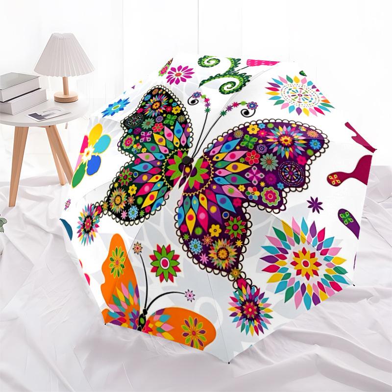 1pc Butterfly Mandala Automatic Folding Umbrella Durable Iron Frame,All Seasons Home Travel Outdoor Multifunctional Umbrella yy251115128