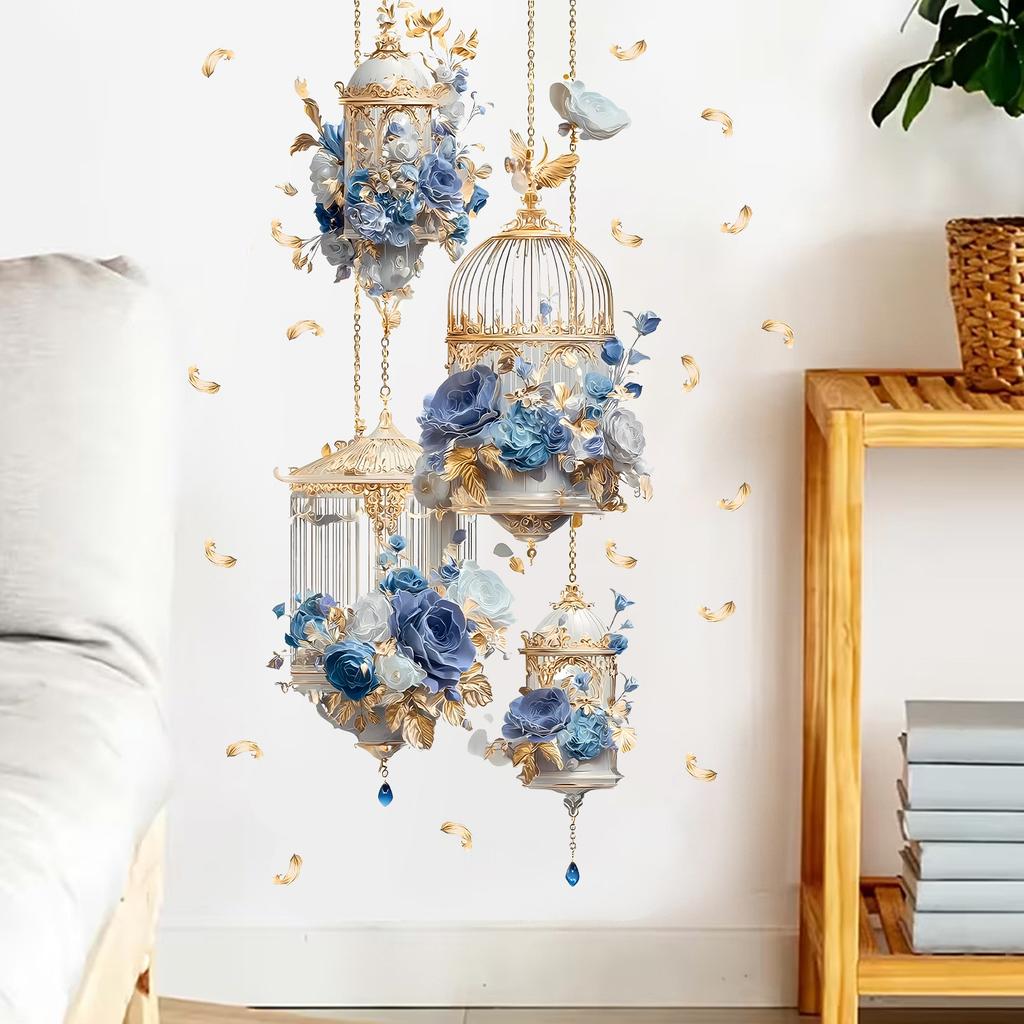 Vintage Bird Cage Rose Restaurant Background Decoration Corridor Entrance Wall Decoration Self Adhesive Stickers