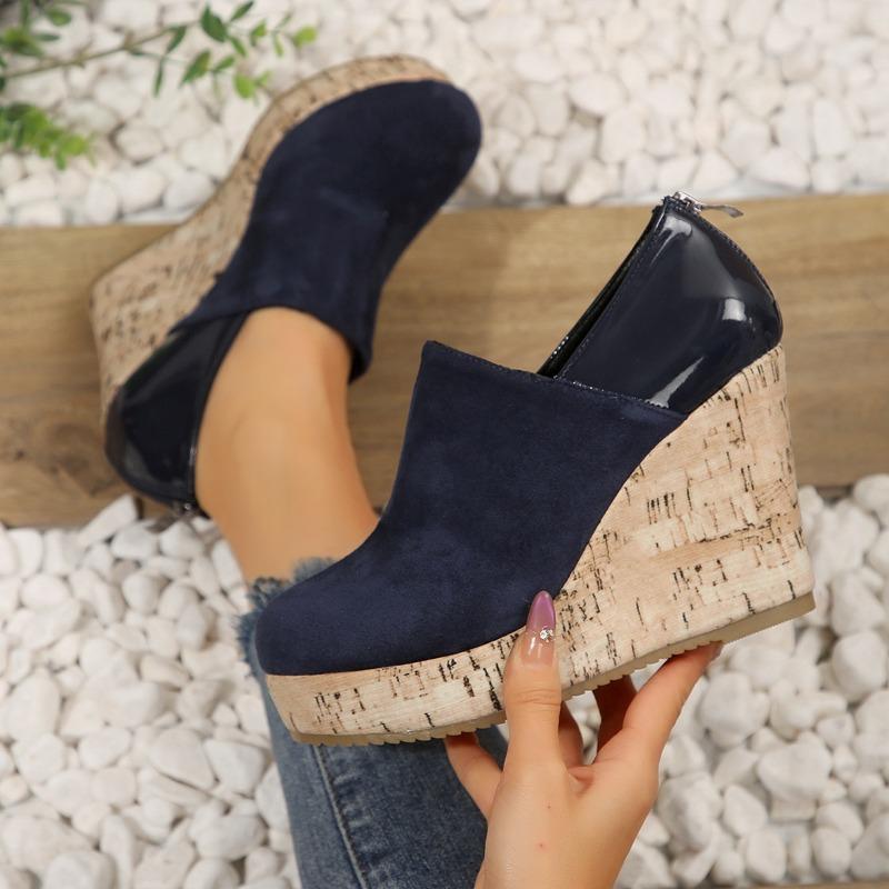 

Осень и зима новая замшевая танкетка одинарная обувь повседневная обувь круглый носок увеличение роста большой размер одинарная обувь на одном педале 43 синий