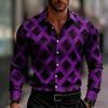 Men's Long-sleeved Geometric Print Shirt, Stylish Button-down Shirt, with Square and Striped Patterns for Everyday Wear.