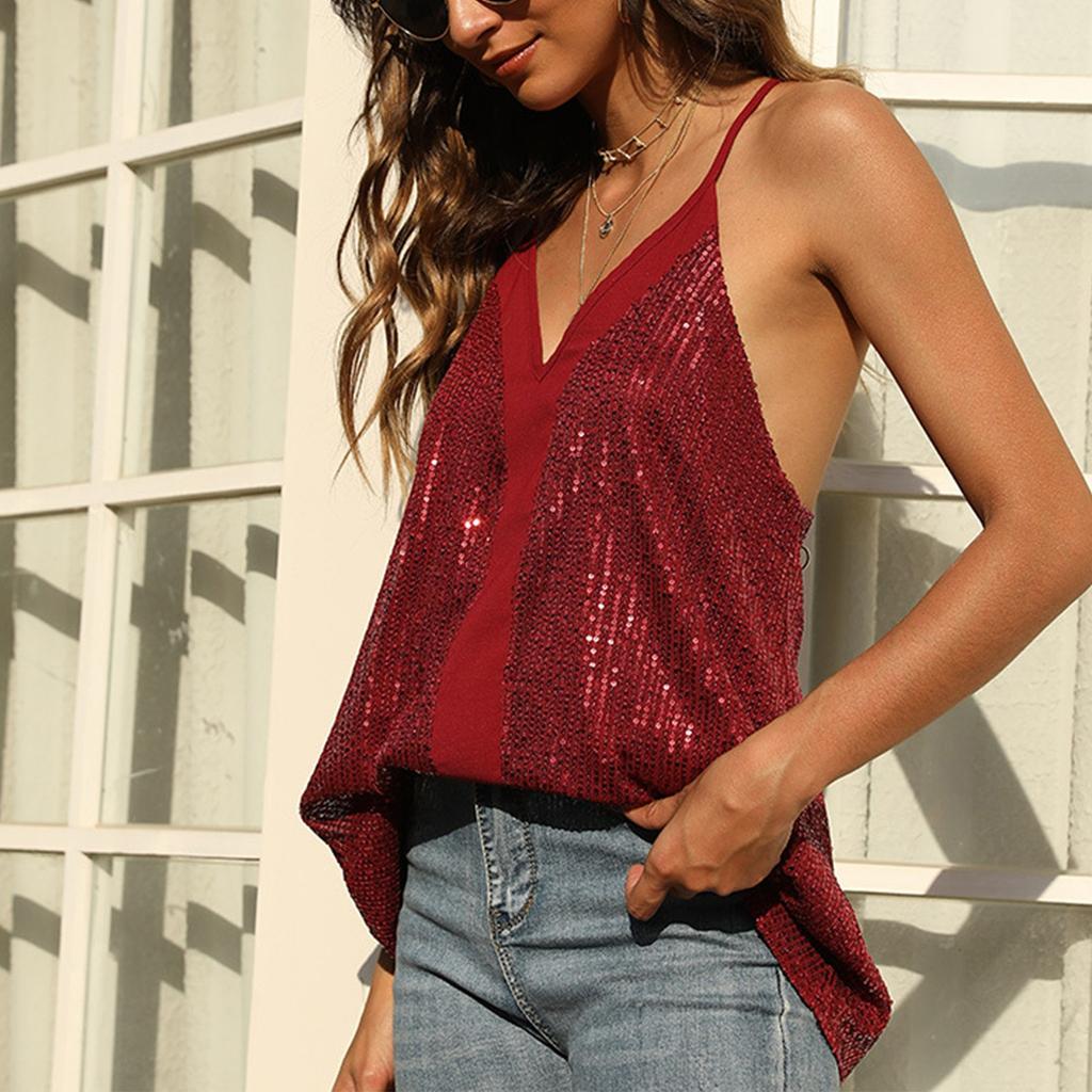 Top Cami Lejer cu Paiete Interioare și Exterioare la Modă pentru Femei