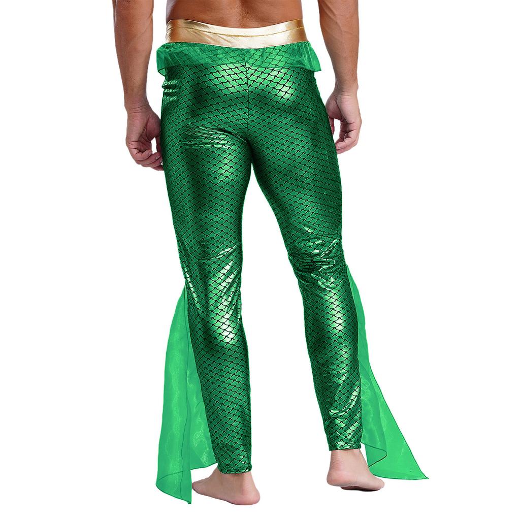 Men's Fishscale Print Leggings - Shiny Mermaid Pants with Elastic Waist for Halloween & Sea King Cosplay