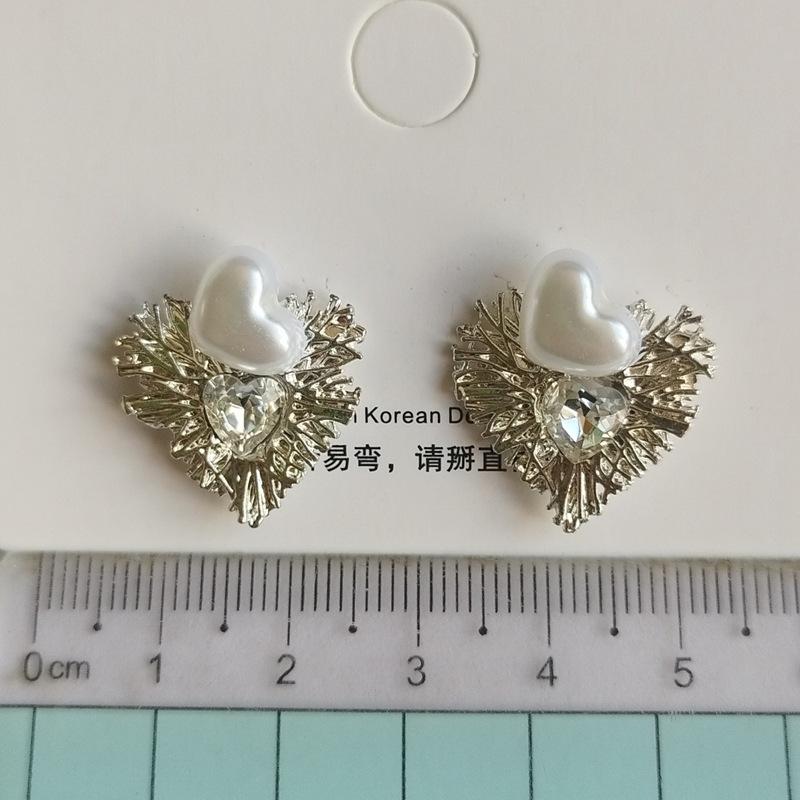 Metal Wing Heart Imitation Pearl Geometry Stud Earrings For Women Jewelry Simple Wedding Christmas Girl Gift Jewelry