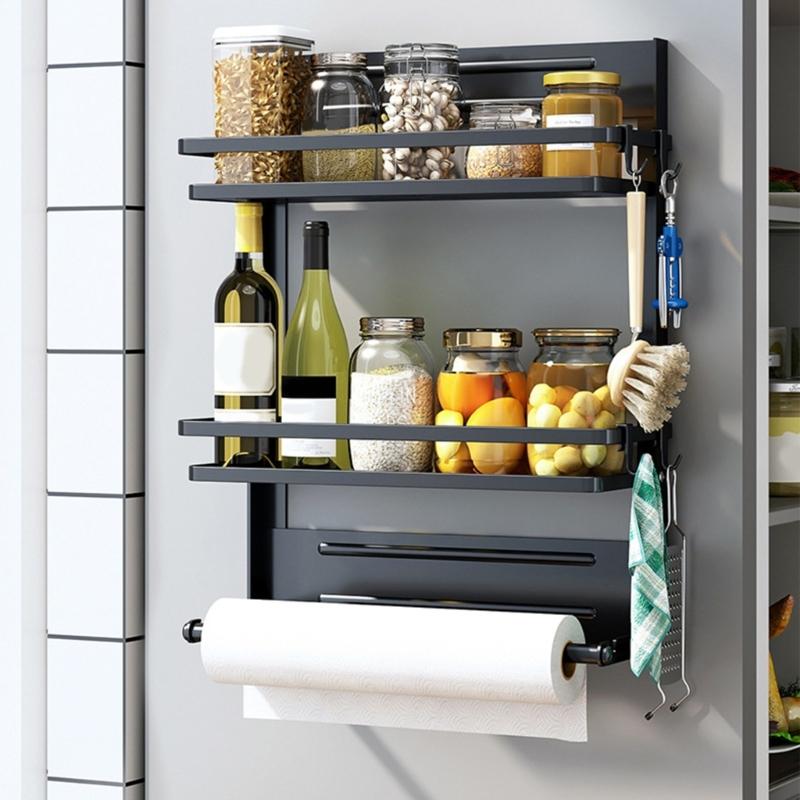Space Saving Magnetic Kitchen Shelf For Spices Foldable Design 20kg Capacity Refrigerator Mounted Organizers