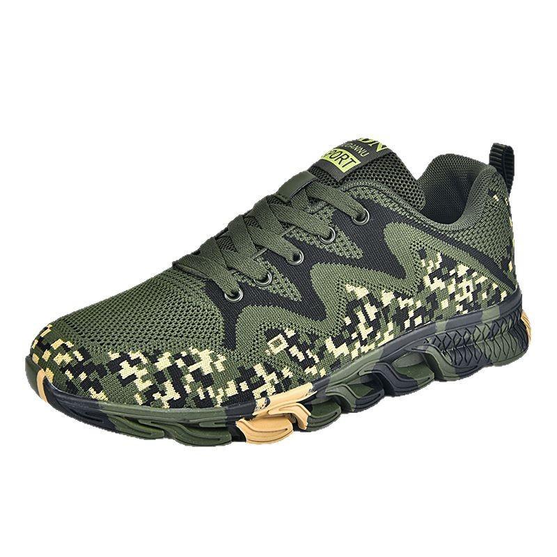 2025 new lightweight outdoor breathable fly-woven sports shoes camouflage shoes non-slip rubber sole hiking shoes factory approval